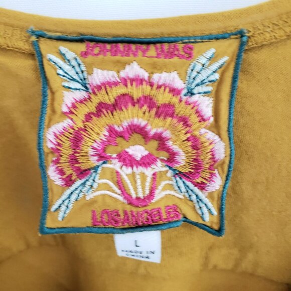 Johnny Was Tunic Top LARGE Dark Mustard Embroidered Floral 3/4-Sleeve #J13019-7 - Picture 4 of 10